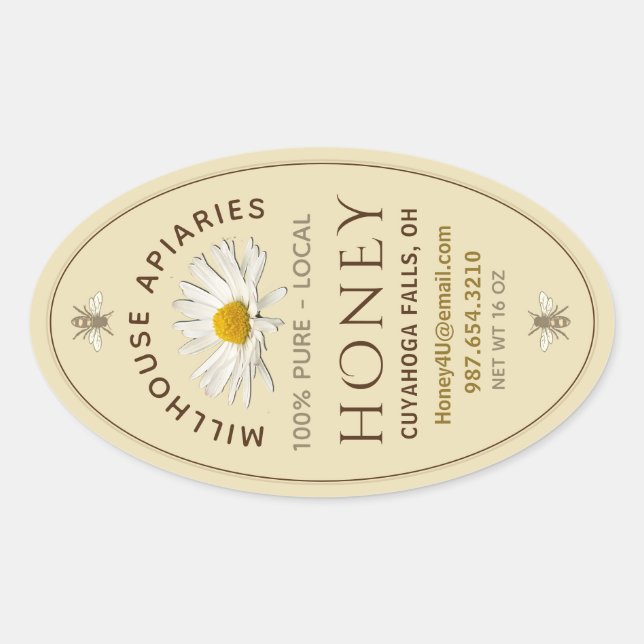 Honig Daisy und Bienen Gelb Ovaler Aufkleber (Vorderseite)