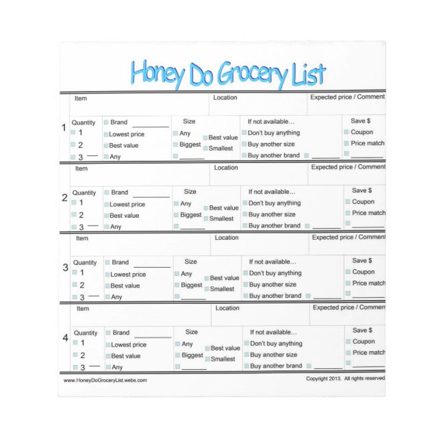 Honig do Lebensmittelliste ... Notizblock (Vorderseite)