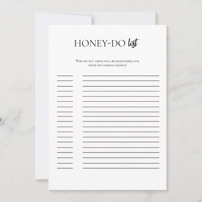 Honig-Do-List-Karte für Minimalistisches Brautpart Einladung (Vorderseite)