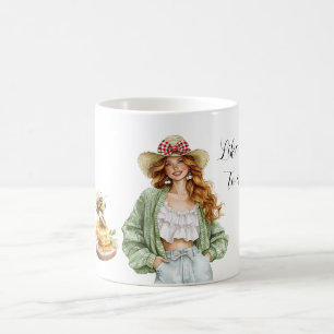 Honig für eine Biene Rothaar Hut Grüner Pullover Kaffeetasse