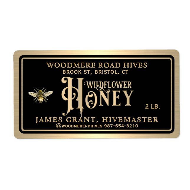 Honig-Jar-Label mit Bienen und Honig-Tropfen (Vorne)