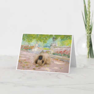 Honig Pekingese in floraler Kulisse Karte