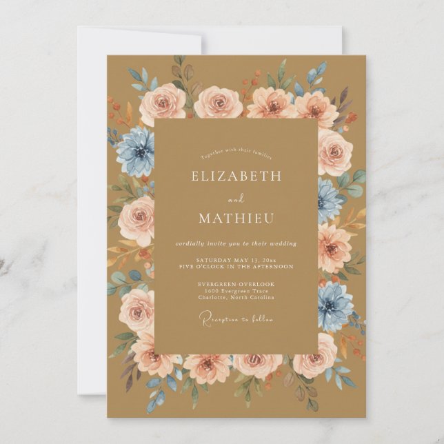 Honig-Pfirsich-Blüten-Hochzeit Einladung (Vorderseite)