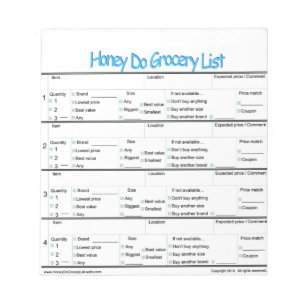 Honig tut Lebensmittelgeschäft-Liste. Notizblock
