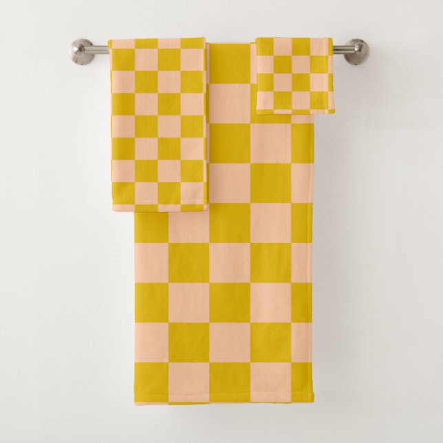 Honig und Peach Checkerboard Badhandtuch Set (Insitu)