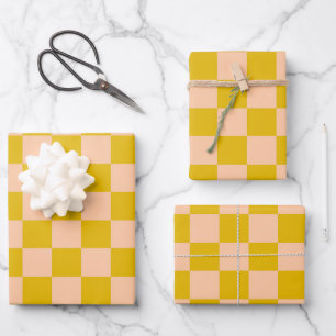 Honig und Peach Checkerboard Geschenkpapier Set