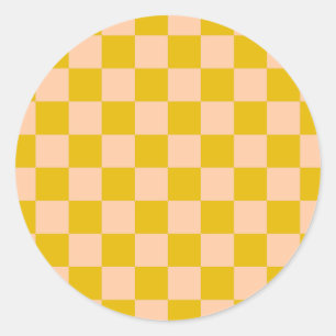 Honig und Peach Checkerboard Runder Aufkleber
