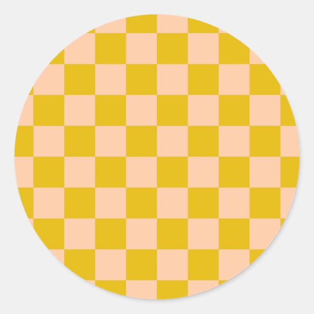 Honig und Peach Checkerboard Runder Aufkleber (Vorderseite)