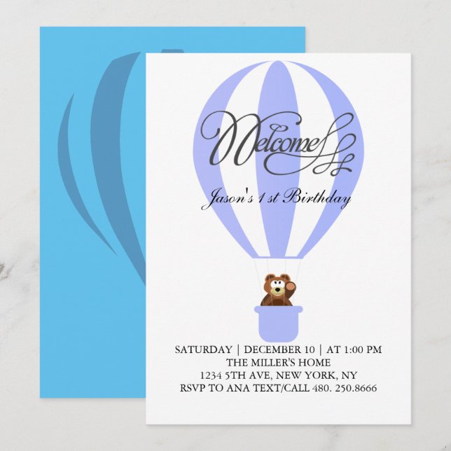 Honigballons für deinen ersten Geburtstagseinblick Einladung (Vorne/Hinten)