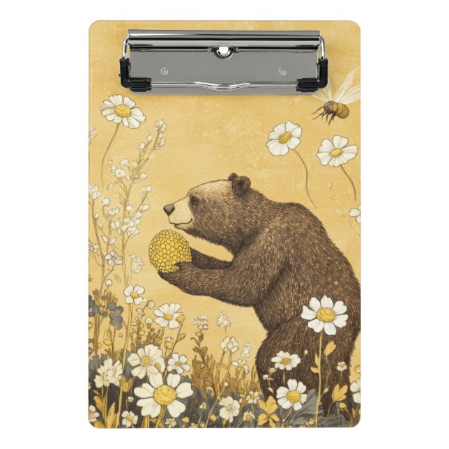 Honigbär in Wiesenblumenfeld Mini Klemmbrett (Vorderseite)