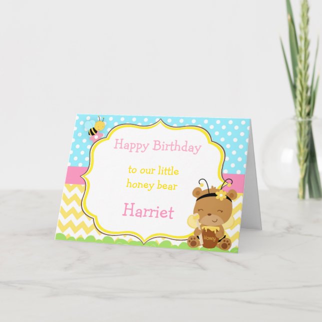 Honigbär und Hummelbiene zum Geburtstag Karte (Vorderseite)