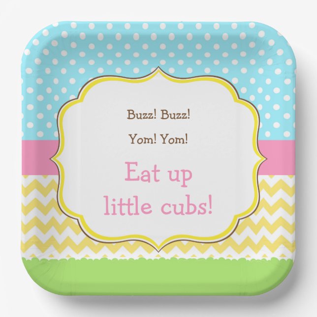 Honigbär und Hummelbiene zum Geburtstag Pappteller (Vorderseite)