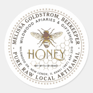 Honigbeere auf Honigwabenmetallic Gold Runder Aufkleber
