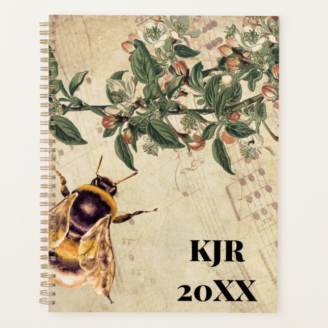 Honigbiene-Apple-Blüten und Noten Planer (Vorderseite)