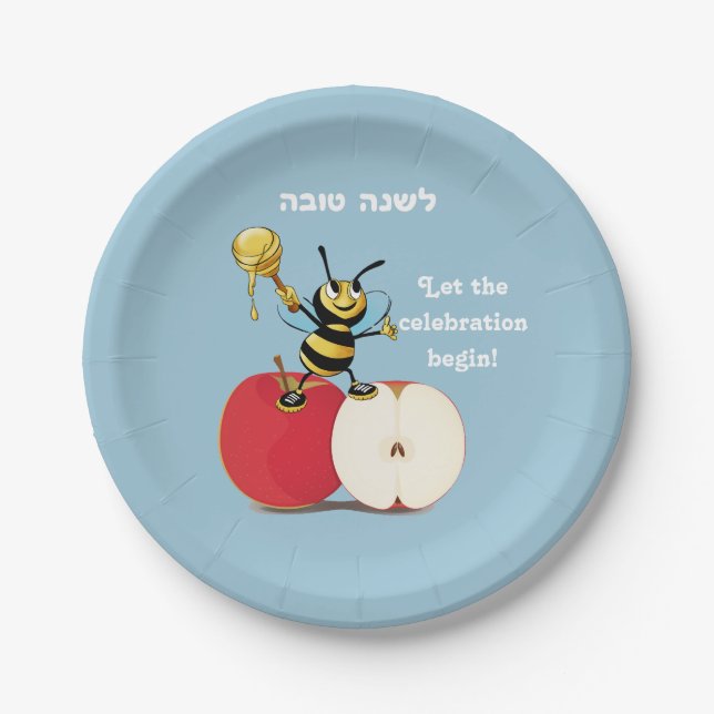 Honigbiene Apple Rosh HaShana Pappteller (Vorderseite)