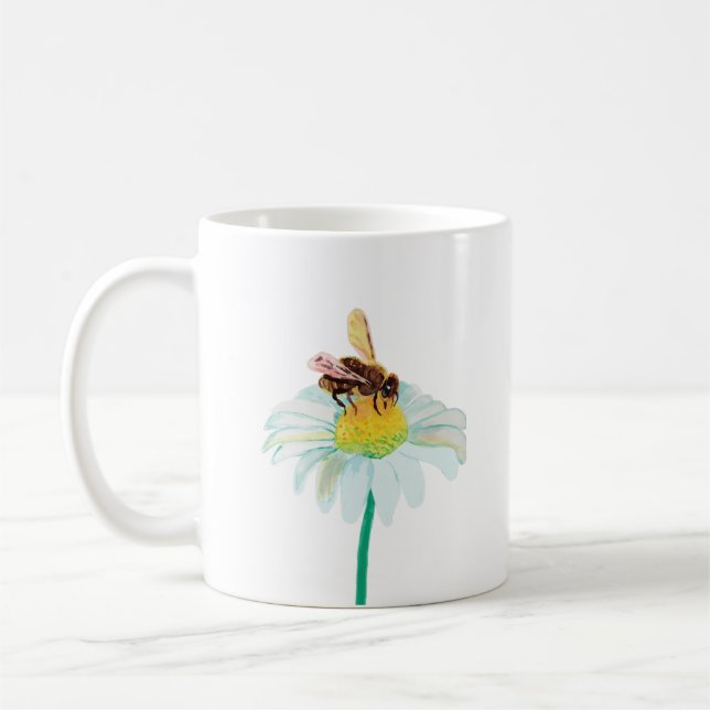 Honigbiene auf einer weißen Blume Kaffeetasse (Links)