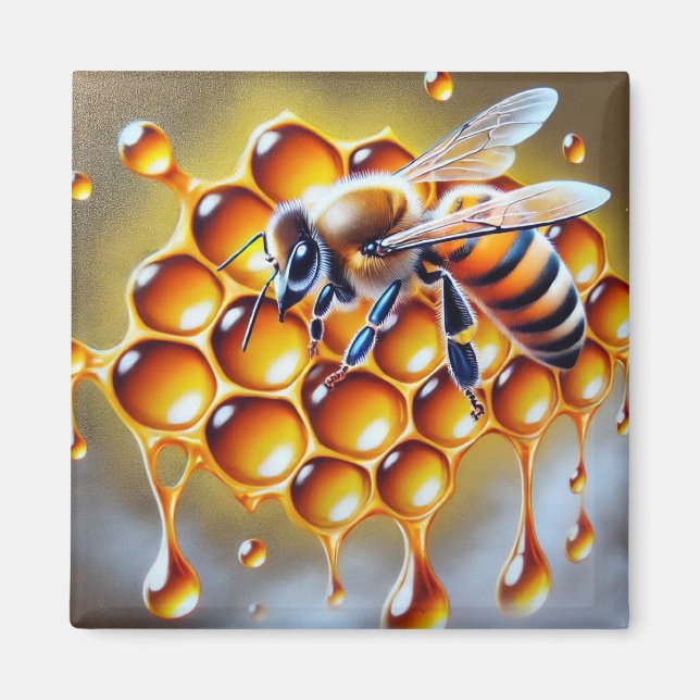 Honigbiene auf Honigwabenrübe mit tropfendem Golde Magnet (Vorne)