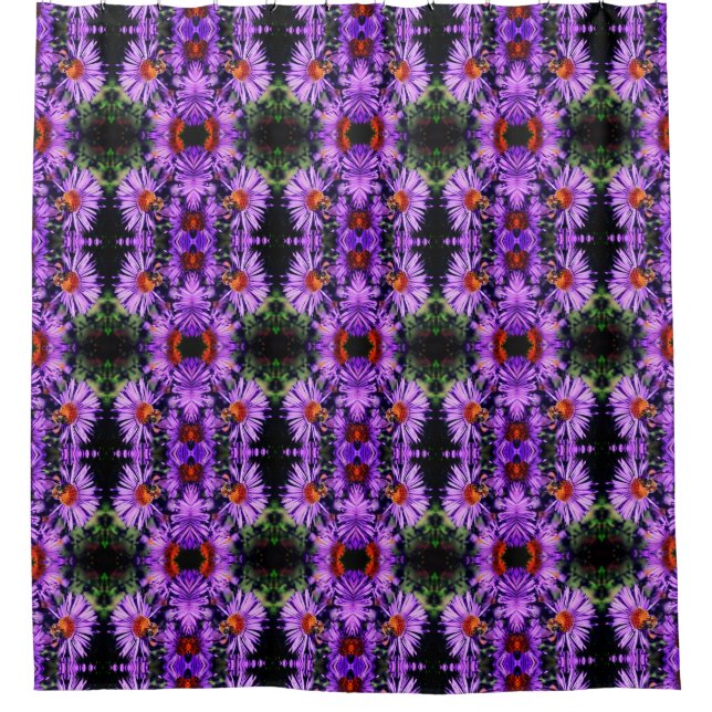 Honigbiene auf Lila Aster-Blume-Muster Duschvorhang (Vorderseite)