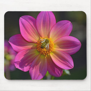 Honigbiene auf rosa Dahlia-Blume Mousepad