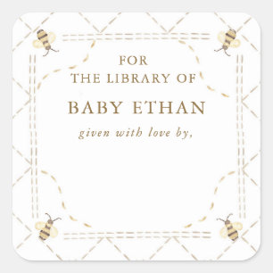Honigbiene Baby Shower Buch Bibliothek Quadratischer Aufkleber