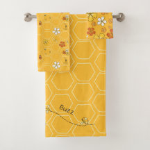 Honigbiene & Blumen-Waben Handtuch-Set