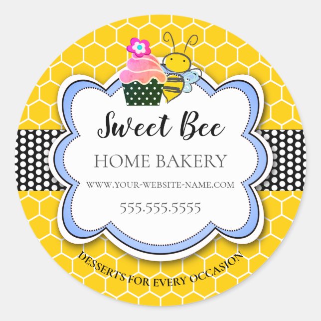 Honigbiene Cupcake Bakery Classic Round Stick Runder Aufkleber (Vorderseite)