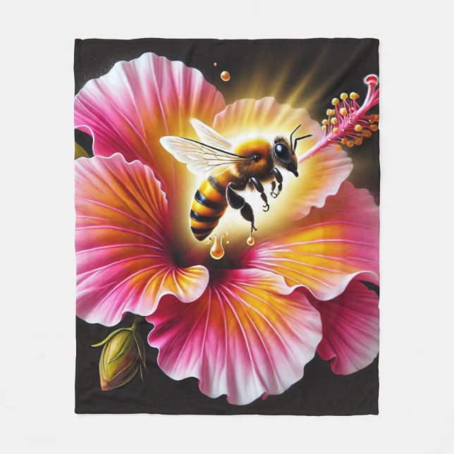 Honigbiene, die einen blühenden, hellen Hibiskus b Fleecedecke (Vorderseite)