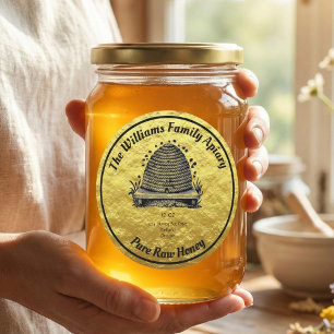 Honigbiene Honey Imitate Gold Jar Apiary Label   H Runder Aufkleber