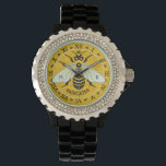Honigbiene Honeycomb French Bee Bumblebee Custom Armbanduhr<br><div class="desc">Diese wunderschöne Armbanduhr zeigt eine hübsche Biene über einem hellen Wabenhintergrund. Die gelbe und schwarze Biene hat gossamer, weiß-blaue Flügel. Der Hintergrund ist ein hübsches goldenes Bienenwabenmuster. Die Biene wird lebendig und scheint aus dem Design zu reichen, ihre Flügel breiten sich über die römische numerische Grenze. Das Design umfasst auch...</div>