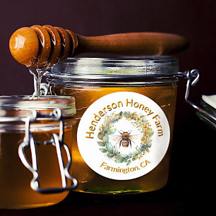 Honigbiene in Wreath Honey Business Promotions Runder Aufkleber