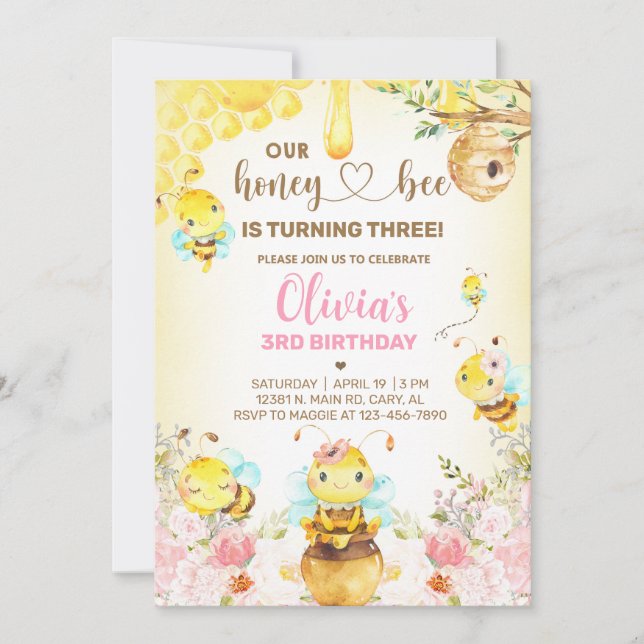 Honigbiene Mädchen JEDES ALTER Geburtstag einladen Einladung (Vorderseite)