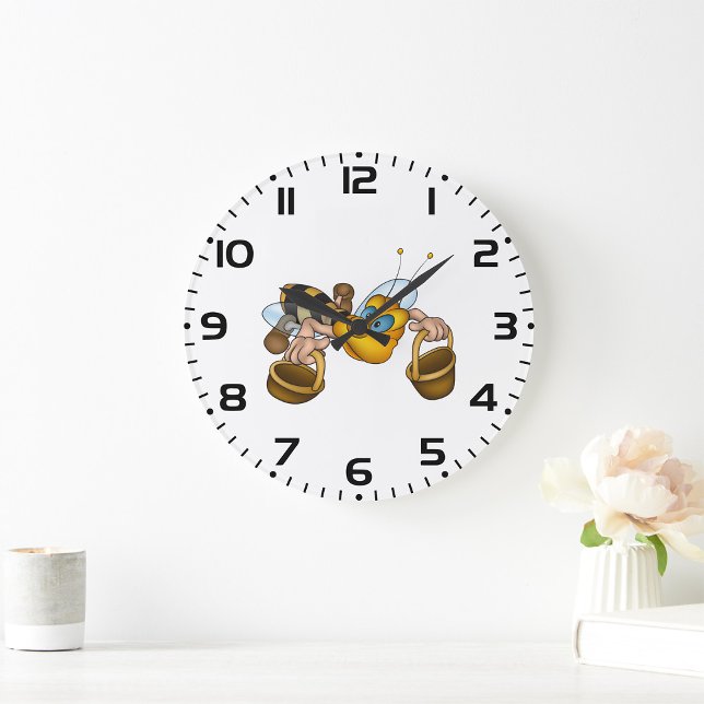 Honigbiene mit Körben Fun Besy Illustration Große Wanduhr (Von Creator hochgeladen)