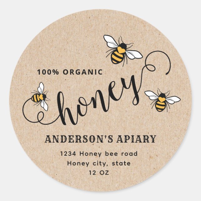 Honigbiene Runder Aufkleber (Vorderseite)