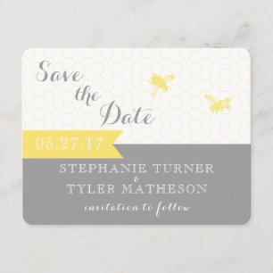 Honigbiene Save the Date-Karte - grau und gelb Date