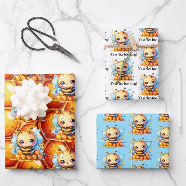 Honigbiene und Honeycomb Babydusche Geschenkpapier Set (Vorderseite)