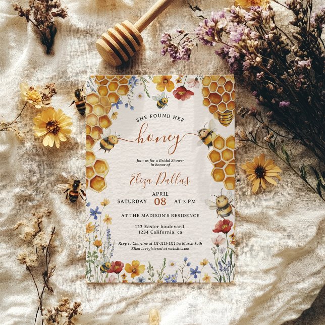 Honigbiene und Honigwabenrüben-Brautparty Einladung (Watercolor Honey Bee and Honeycomb Bridal Shower Invitation)