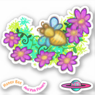 Honigbiene und rosa Blume Aufkleber