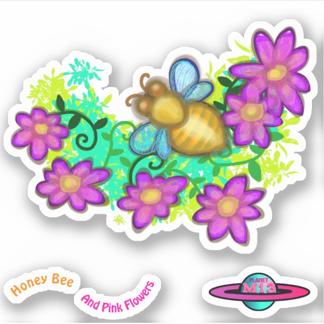 Honigbiene und rosa Blume Aufkleber (Vorderseite)