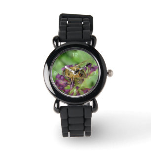 Honigbiene und violette Blumen Glitzer Watch Armbanduhr