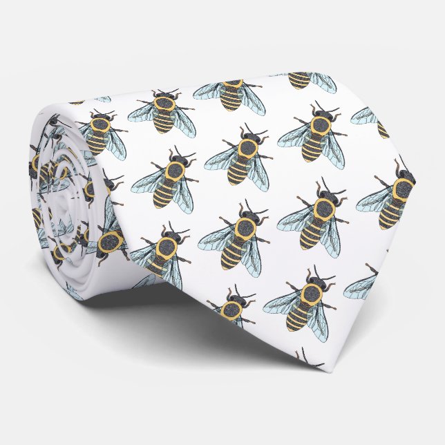Honigbiene (weiß) - Neck Tie Krawatte (Gerollt)