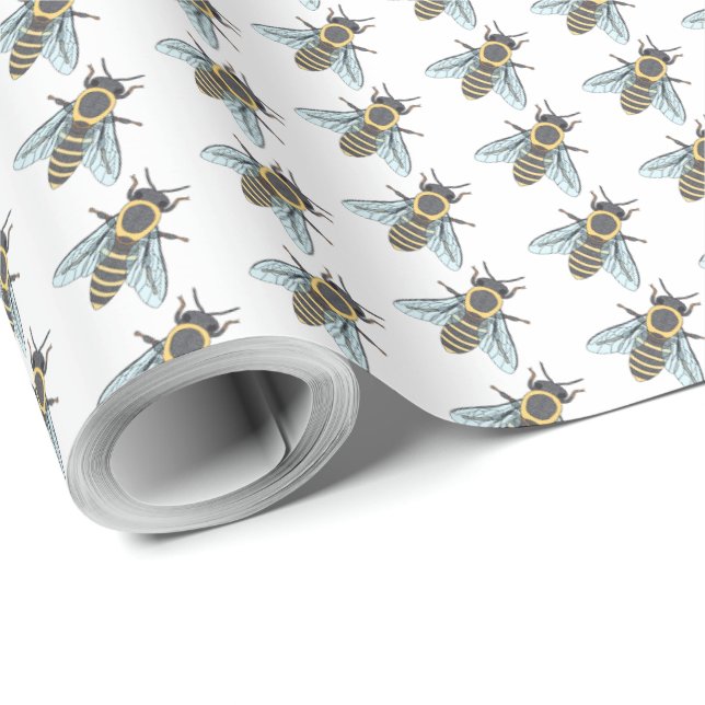 Honigbiene (weiß) - Wrapping Paper Geschenkpapier (Rolleneckpunkt)