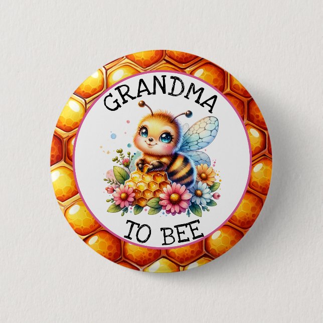 Honigbiene zum Thema "Girl's Baby Shower Oma" Button (Vorderseite)