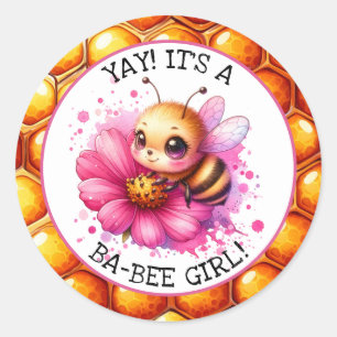 Honigbiene zum Thema Girl's Baby Shower Runder Aufkleber