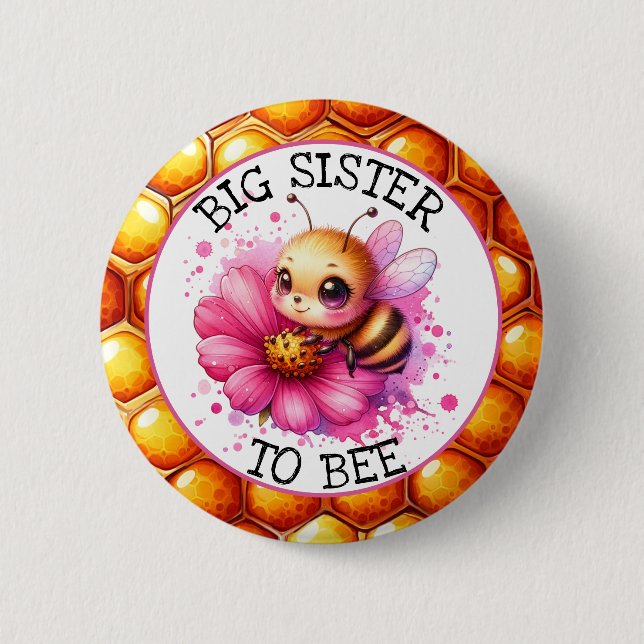 Honigbiene zum Thema Girl's Baby Shower Schwester  Button (Vorderseite)