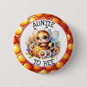 Honigbiene zum Thema Girl's Baby Shower Tante zu w Button
