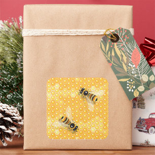 Honigbienen auf hellen Honigwabenmustern Quadratischer Aufkleber