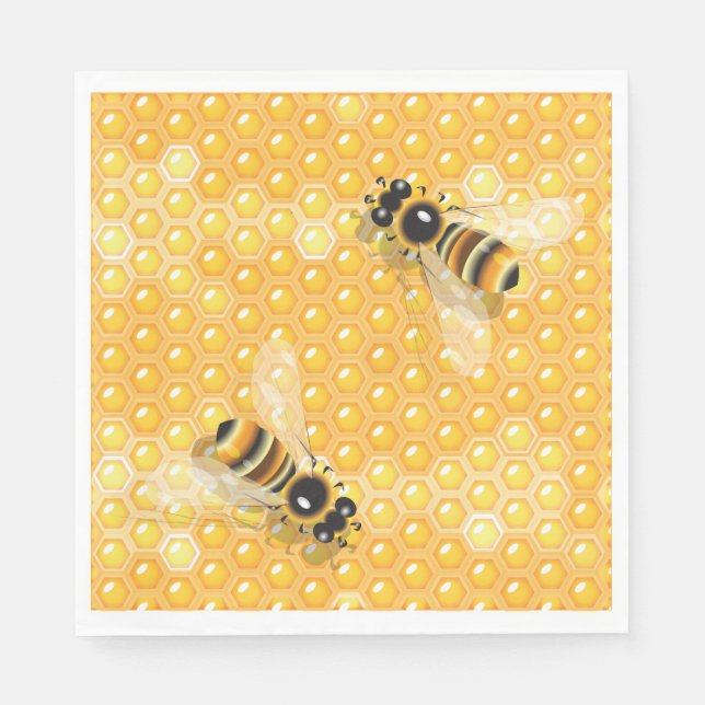 Honigbienen auf hellen Honigwabenmustern Serviette (Vorderseite)