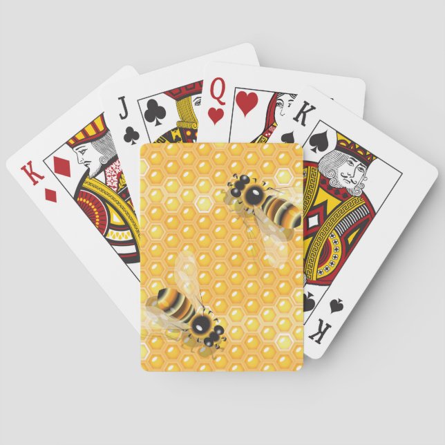 Honigbienen auf hellen Honigwabenmustern Spielkarten (Rückseite)
