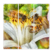 Honigbienen auf Lemon Blossom Wasserfarben Kunst