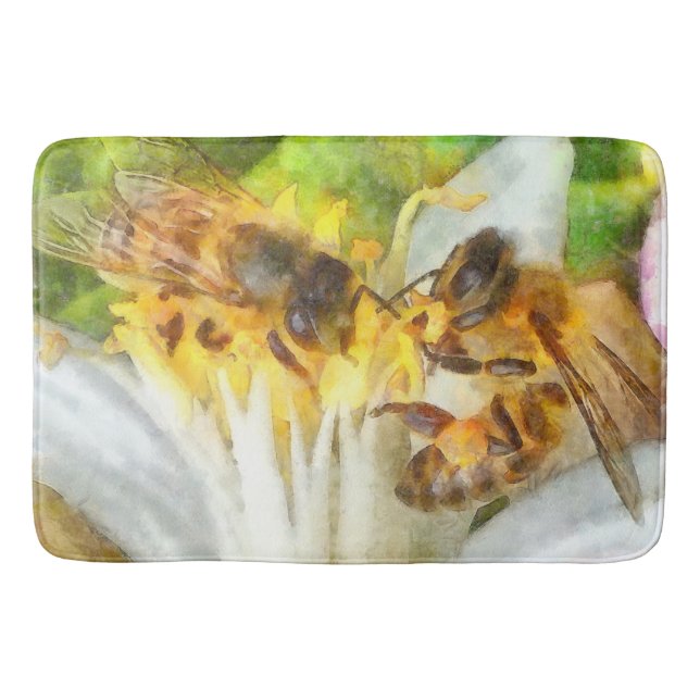 Honigbienen auf Lemon Blossom Wasserfarben Kunst Badematte (Vorderseite)
